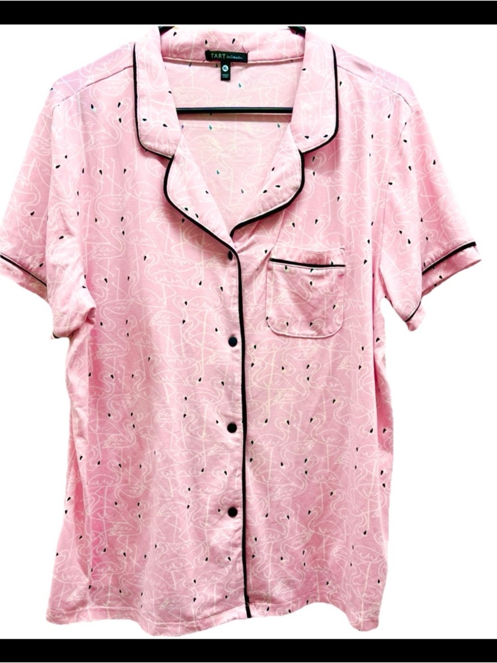 Tart Pink Intimates Pajama Top with Black Piping